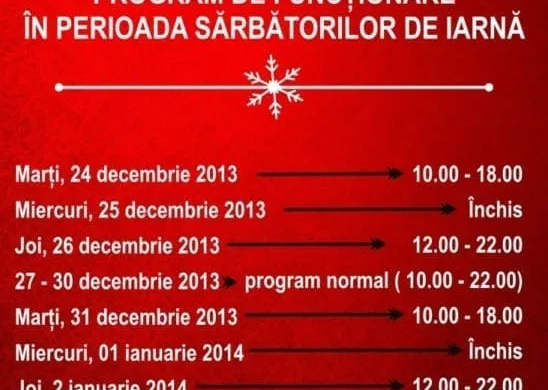 Programul de funcţionare al magazinului Iulius Mall pe durata sărbătorilor