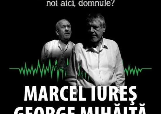 Actorii Marcel Iureş şi George Mihaiţă, într-un spectacol după ”Moromeţii”, la Opera Naţională Româna Timişoara