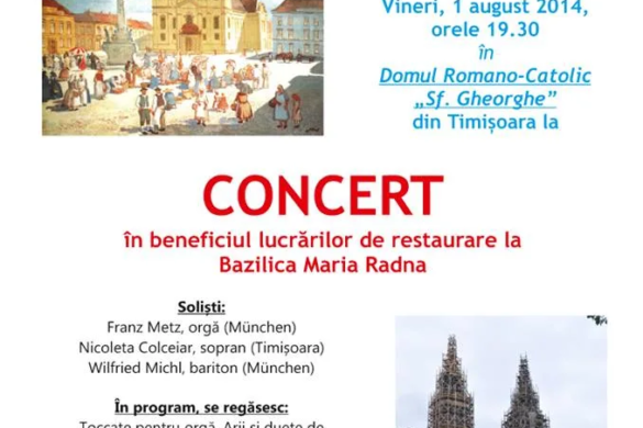 Concert caritabil la Domul Catolic din Piața Unirii. Vezi care este legătura între eveniment și Bazilica Maria Radna