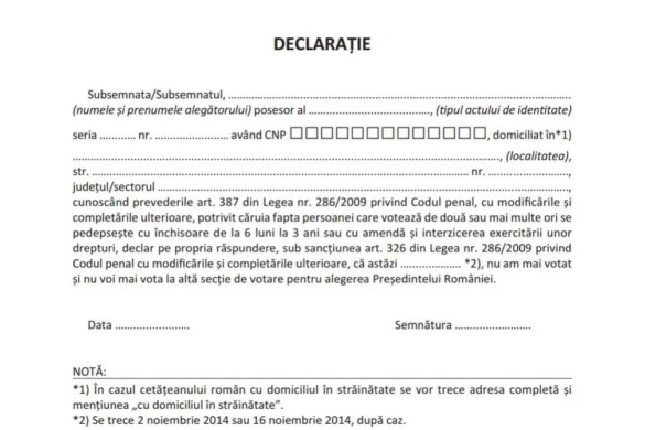 Nu votezi ”acasă”? Descarcă-ți declarația obligatorie pentru turul II
