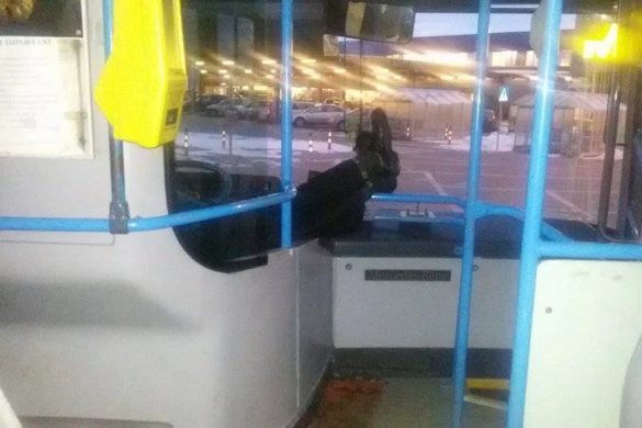 ȘOCANT SAU FIRESC? Șofer de autobuz, din Timișoara, surprins de călători cu picioarele pe bord! Este normal gestul său?