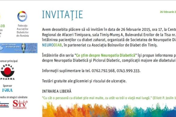”Ce știm despre neuropatia diabetică?” – eveniment educativ destinat persoanelor cu diabet zaharat din Timișoara