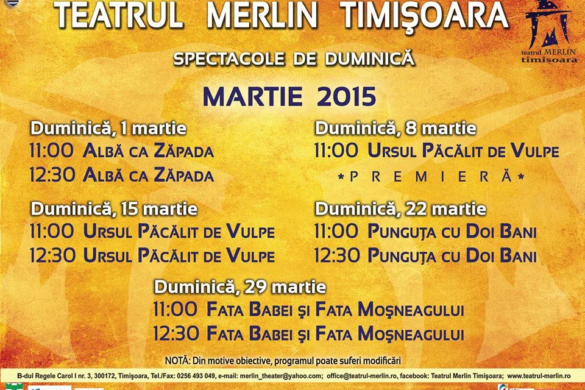 Luna martie, un DELICIU pentru copii, la Teatrul Merlin. Vezi programul spectacolelor