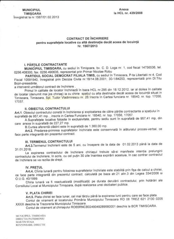Contract de inchiriere sediu PSD Timis 1 Contract de inchiriere sediu PSD Timis 1