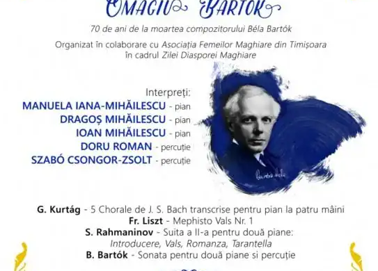 OMAGIU adus lui Bela Bartok la Filarmonica Banatul, la 70 de ani de la trecerea sa în neființă