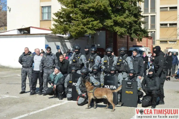 Polițiștii timișoreni au făcut demonstrații de tehnici de luptă și dresaj canin pentru sute de elevi timișoreni