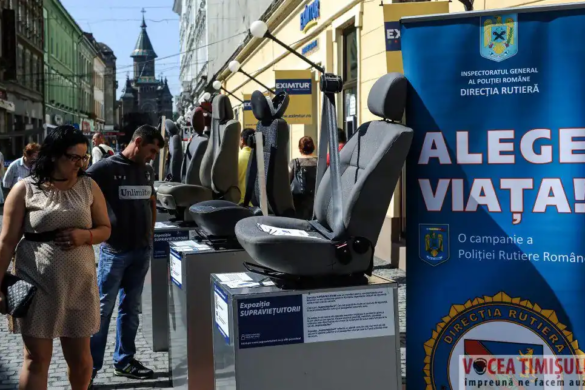 Supraviețuitorii din centrul Timișoarei: expoziție cu scaune din mașini implicate în accidente mortale