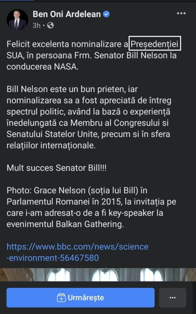 Nu vă speriați! Deputatul liberal, Ben-Oni Ardelean, e prieten cu viitorul șef al NASA, dar are poze și cu soția demnitarului american 1