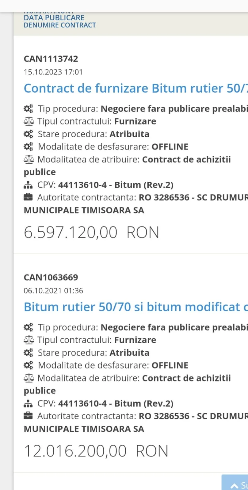 Joc de glezne! Societatea de Drumuri Municipale Timișoara se încăpățânează să cumpere bitum, în valoare de peste 4 milioane de euro, doar cu dedicație 19