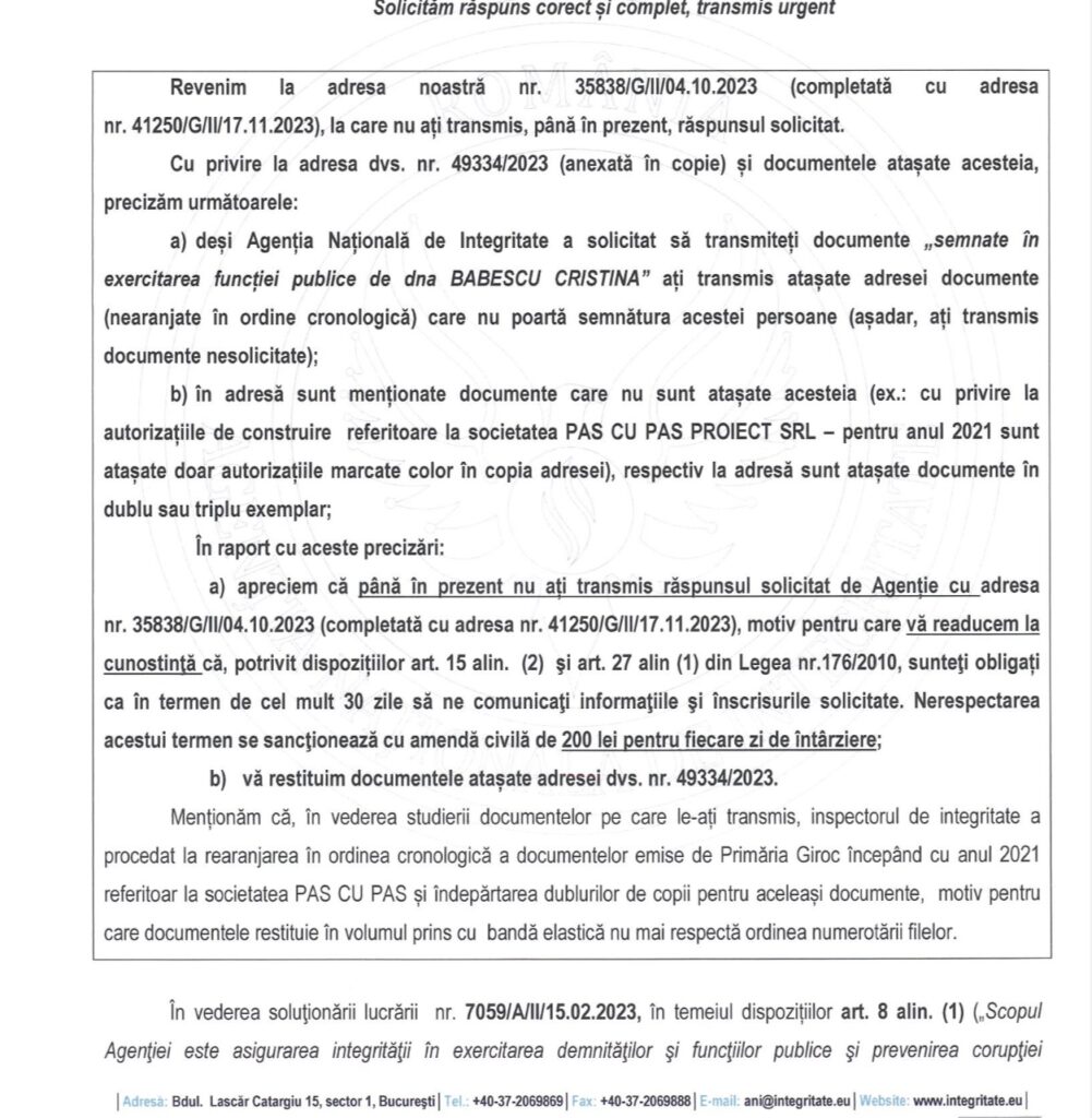 Noaptea minții! Agenția Națională de Integritate acuză Primăria Giroc de minciună și tăinuire în comunicarea instituțională privind conflictul de interese al fostei arhitecte-șefe Cristina Babescu 3