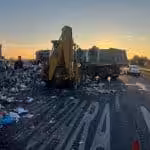 10.10.2024, Autovehicul supraîncarcat cu deseuri amestecate, rezidual si reciclabil rasturnat pe sosea la iesirea din Timisoara în drum spre groapa de depozitare a deseurilor de la Ghizela. 8