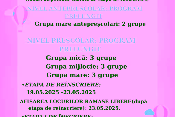 Grădinița cu Program Prelungit Șag: Locuri disponibile pentru anul școlar 2025–2026