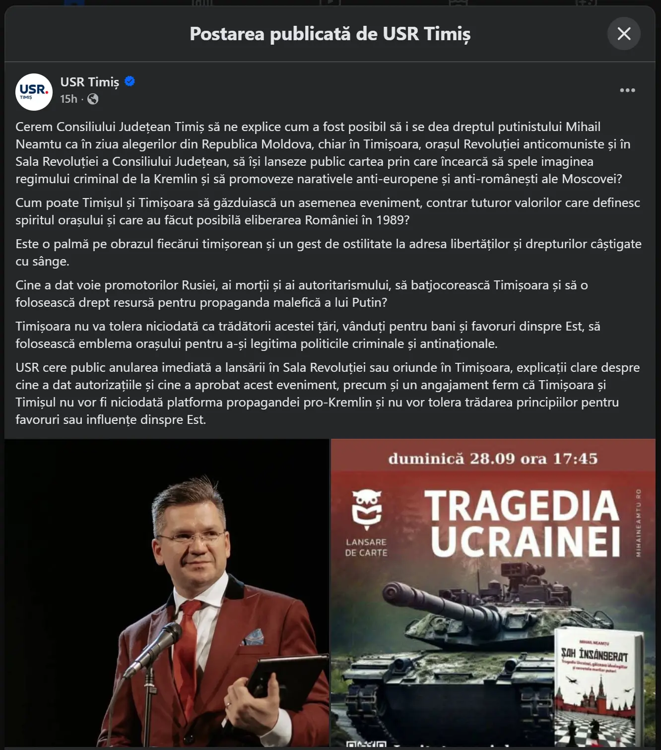 USR Timiș urlă împotriva „putiniștilor”, dar are ca mentor o tovarășă a comunismului