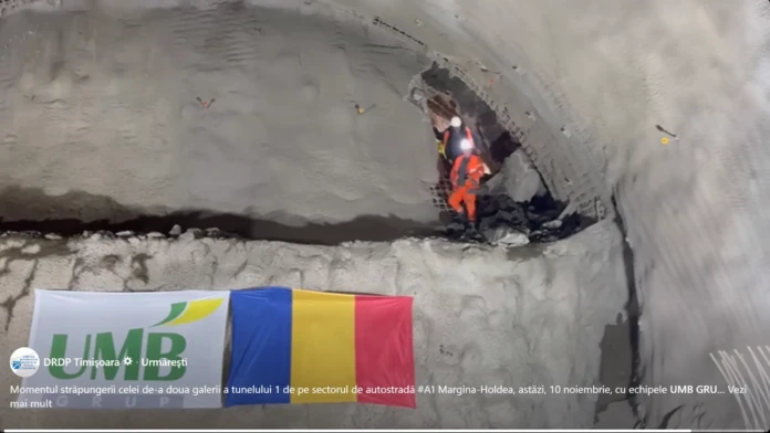 Al doilea tunel de pe tronsonul de autostradă Margina–Holdea a fost străpuns