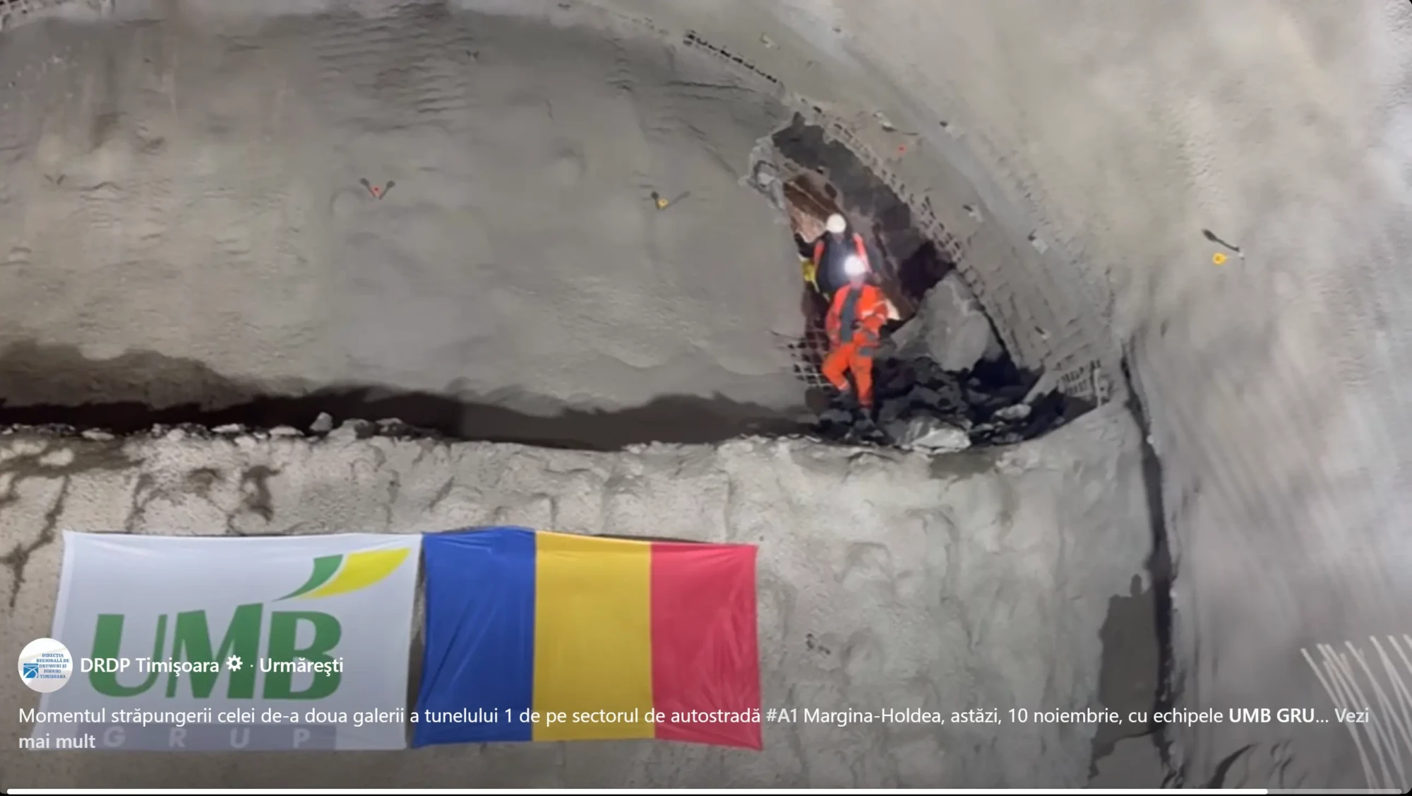 Al doilea tunel de pe tronsonul de autostradă Margina–Holdea a fost străpuns