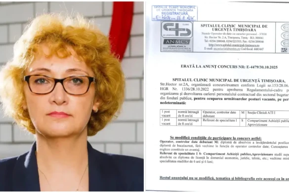 Concursul de la Spitalul Municipal Timișoara, corectat peste noapte. Erata care confirmă că posturile erau făcute „cu dedicație”