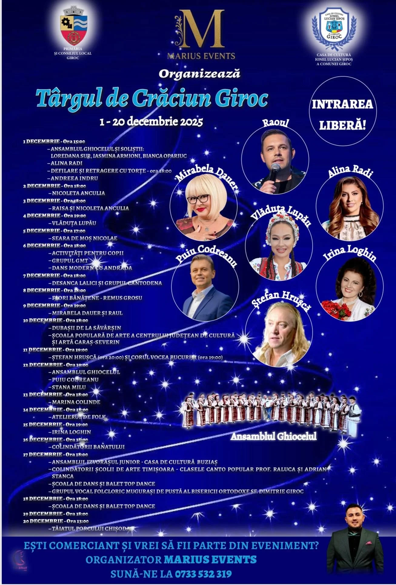 Târgul de Crăciun Giroc 2025, artiști cunoscuți în programul spectacolelor gratuite