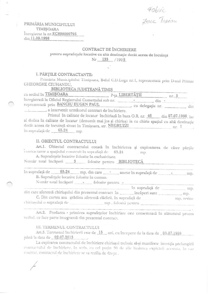 Ruben Lațcău și Dominic Fritz, prinși cu minciuna. Actul Adițional din 2022 dovedește că Primăria avea obligația reabilitării bibliotecii Traian