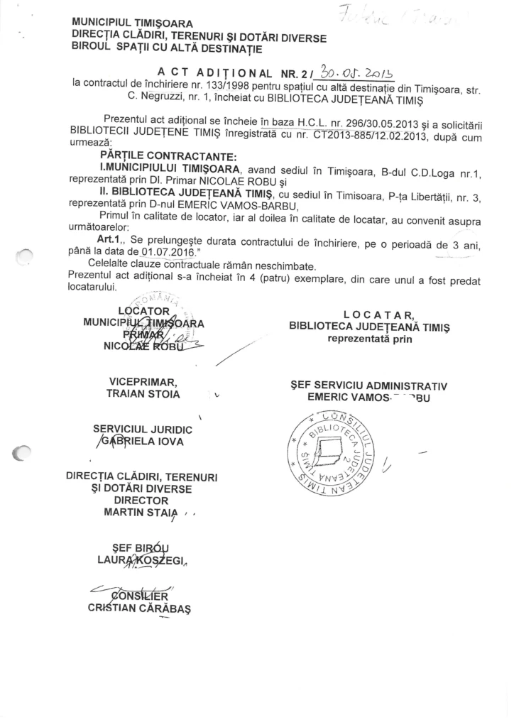 Ruben Lațcău și Dominic Fritz, prinși cu minciuna. Actul Adițional din 2022 dovedește că Primăria avea obligația reabilitării bibliotecii Traian