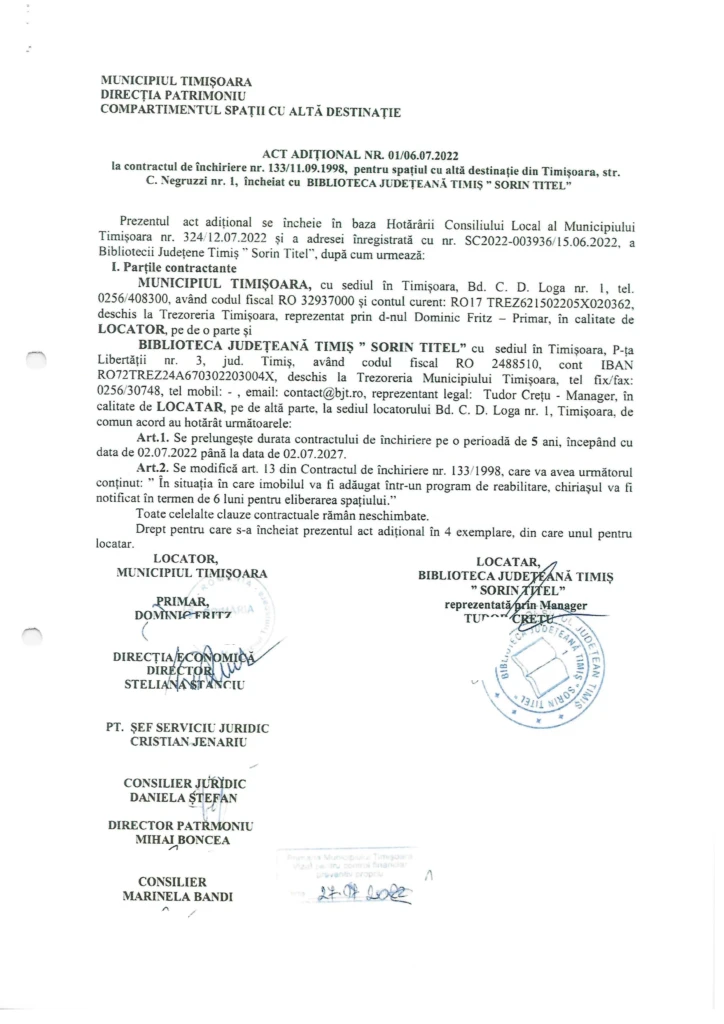 Ruben Lațcău și Dominic Fritz, prinși cu minciuna. Actul Adițional din 2022 dovedește că Primăria avea obligația reabilitării bibliotecii Traian