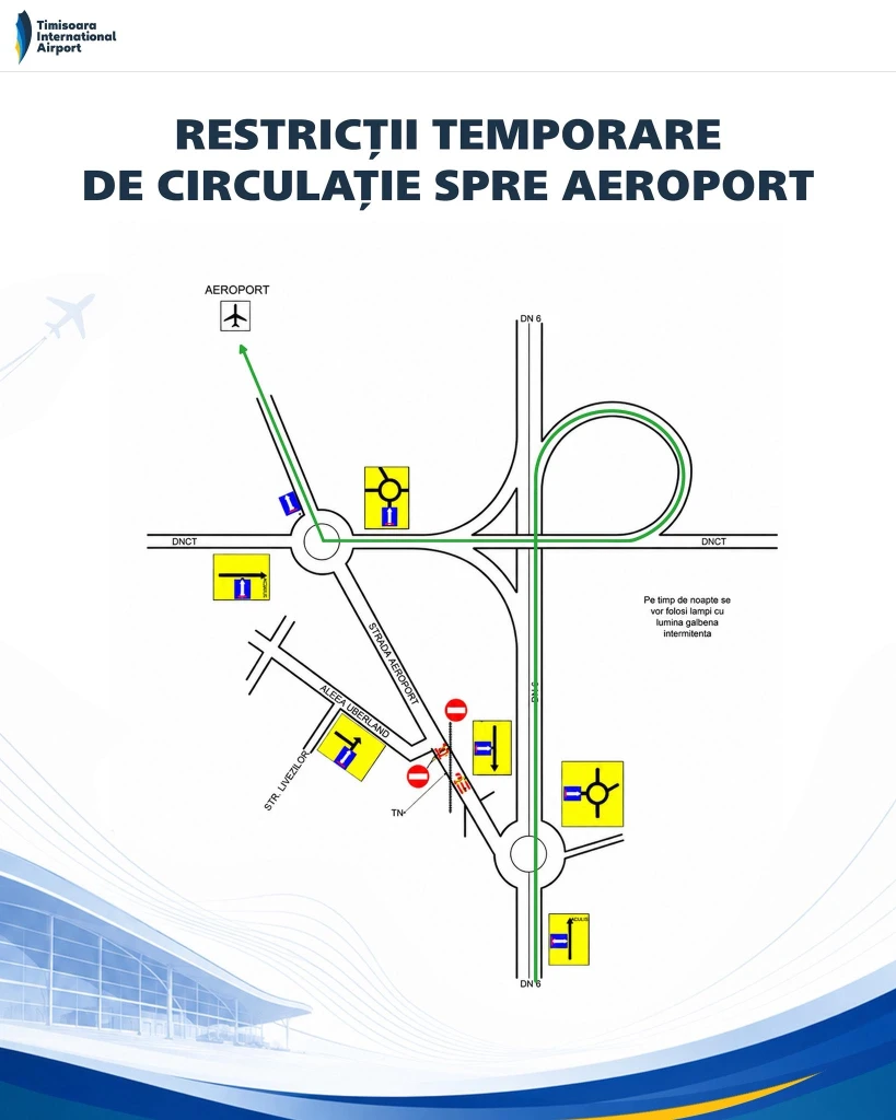 Strada Aeroport închisă pentru lucrări spre Aeroportul Timișoara