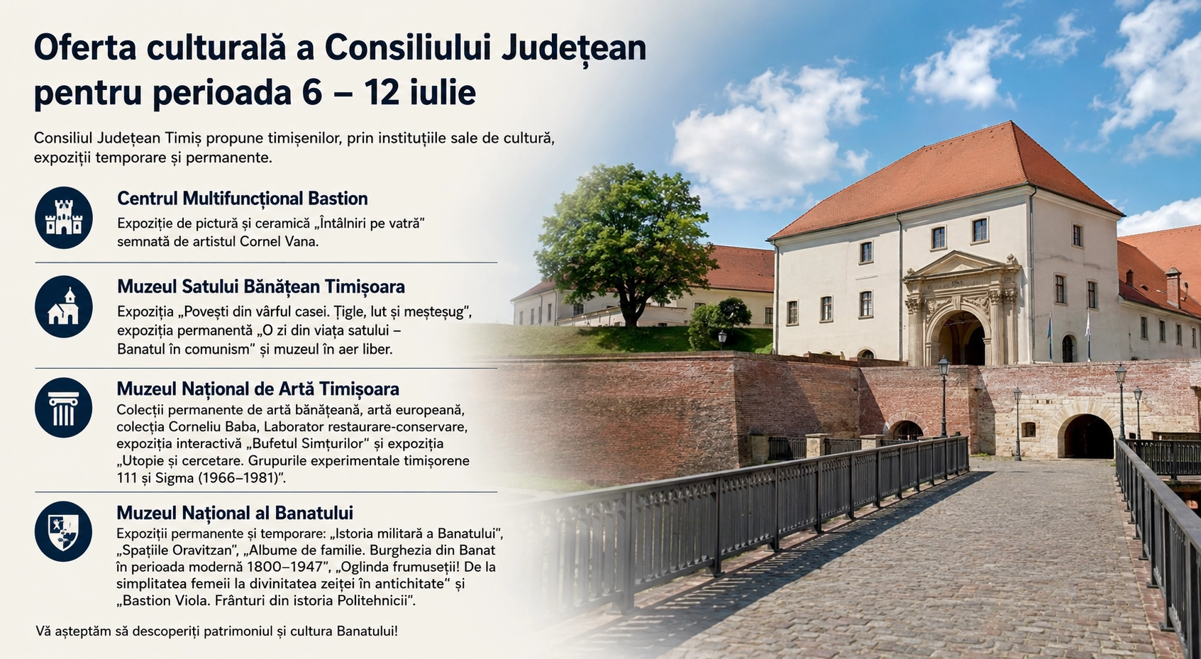 Ce poți vizita în Timiș în perioada 6–12 iulie. Expoziții și evenimente culturale pentru toate gusturile