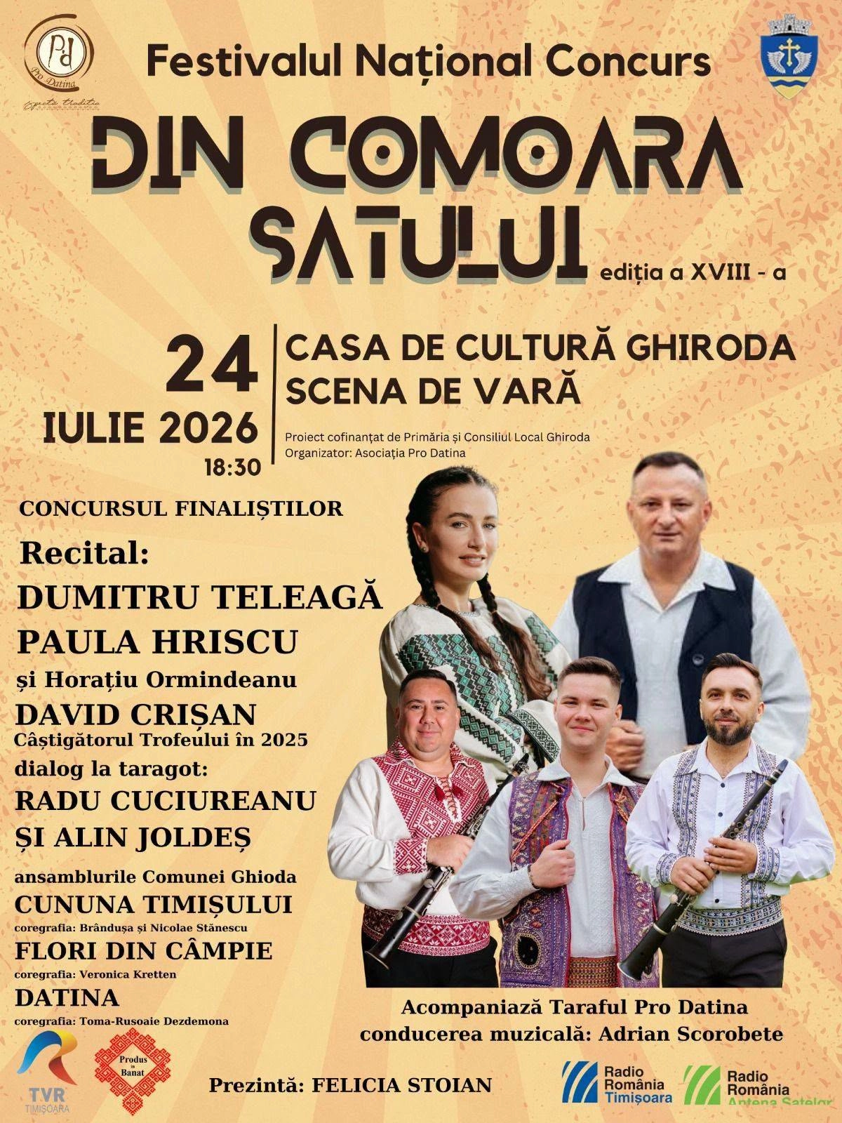 Festivalul Național Concurs „Din Comoara Satului” revine la Ghiroda. Tineri interpreți din întreaga țară urcă pe scenă