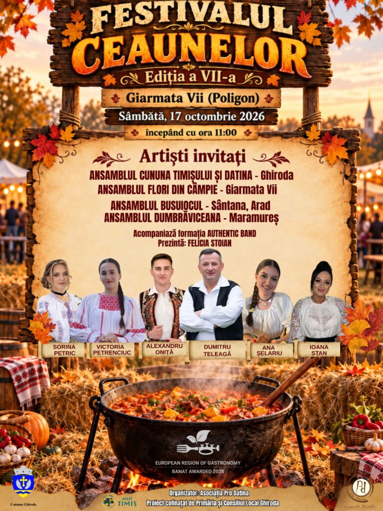 Afiș Festivalul Ceaunelor ediția a VII-a, Giarmata Vii, cu artiști în costume populare și ceaun
