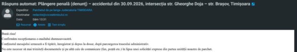 captură email, răspuns automat al Parchetului privind plângerea penală captură email, răspuns automat al Parchetului privind plângerea penală