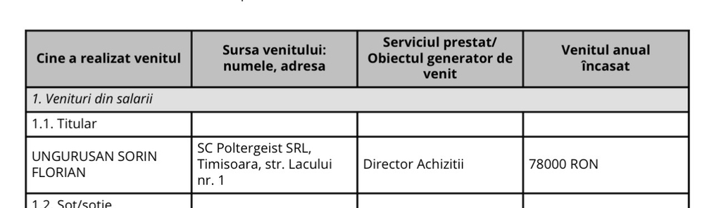 Declarația de avere a lui Sorin Ungurușan: 78.000 lei de la Poltergeist SRL, director achiziții