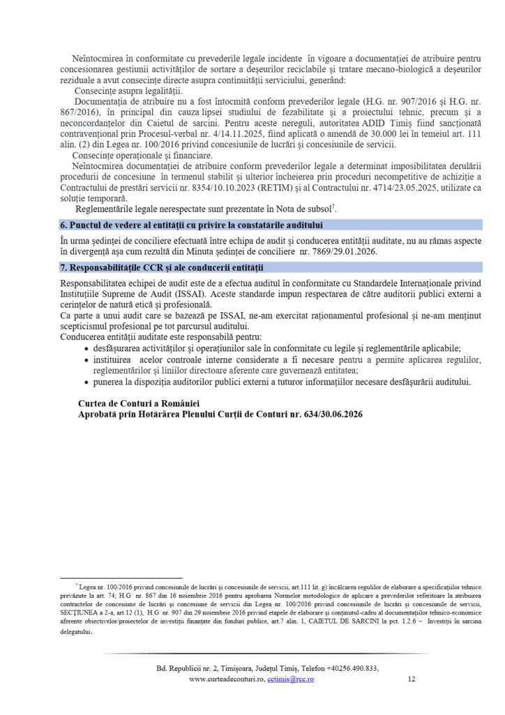 ADID Timiș, raportul Camerei de Conturi Timiș nr. 46847/09.07.2026, pagina 12