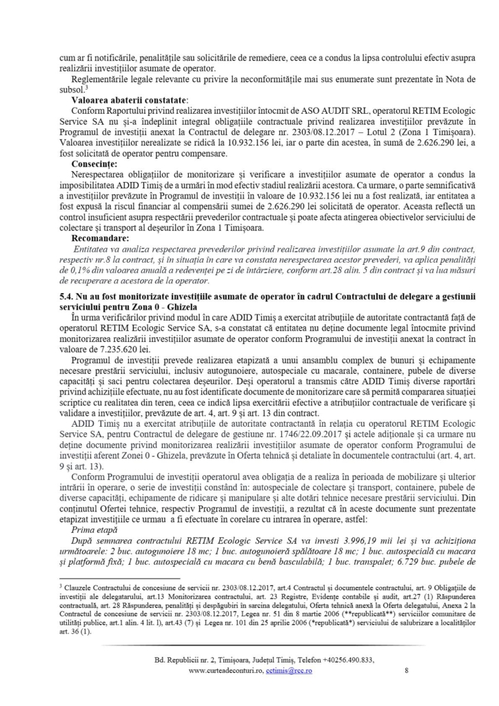 ADID Timiș, raportul Camerei de Conturi Timiș nr. 46847/09.07.2026, pagina 8